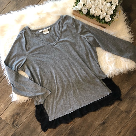 Junarose Tops - Junarose Gray V-Neck Top with Lace Details A44